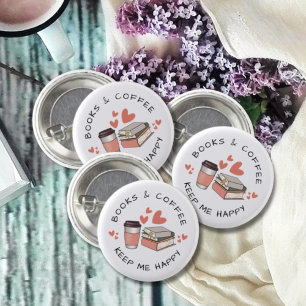 Badge Rond 2,50 Cm Cute Books and Coffee Lover