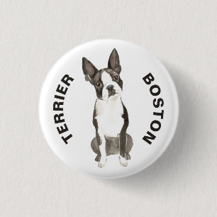 Badge Rond 2,50 Cm Cute Boston Terrier Chien race Aquarelles