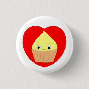 Badge Rond 2,50 Cm Cute Carton Citron Cupcake En Bouton Coeur Rouge