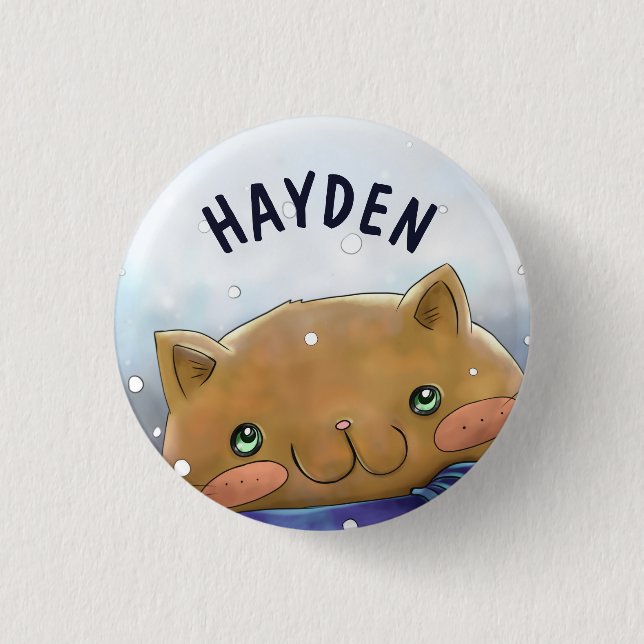 Badge Rond 2,50 Cm Cute Cat in Winter Personalised Kids (Devant)