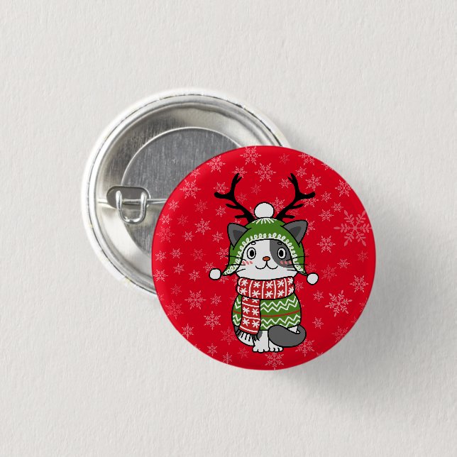 Badge Rond 2,50 Cm Cute Chat Noël Stocking fourchettes Galore (Devant & derrière)