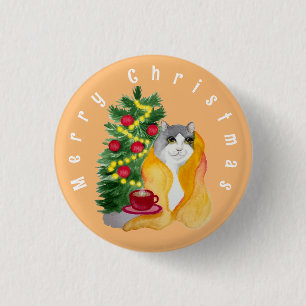 Badge Rond 2,50 Cm Cute chat sous une couverture confortable avec une