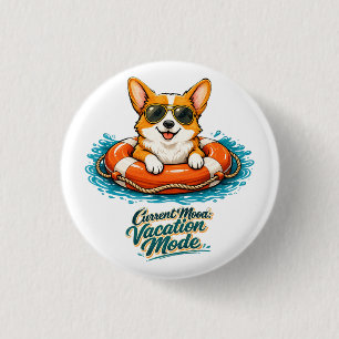 Badge Rond 2,50 Cm Cute Corgi Summer Vacation Mode Button
