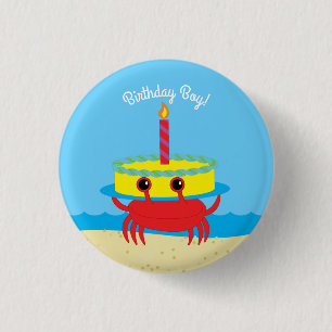 Badge Rond 2,50 Cm Cute Crab Beach Fête d'anniversaire pour enfants
