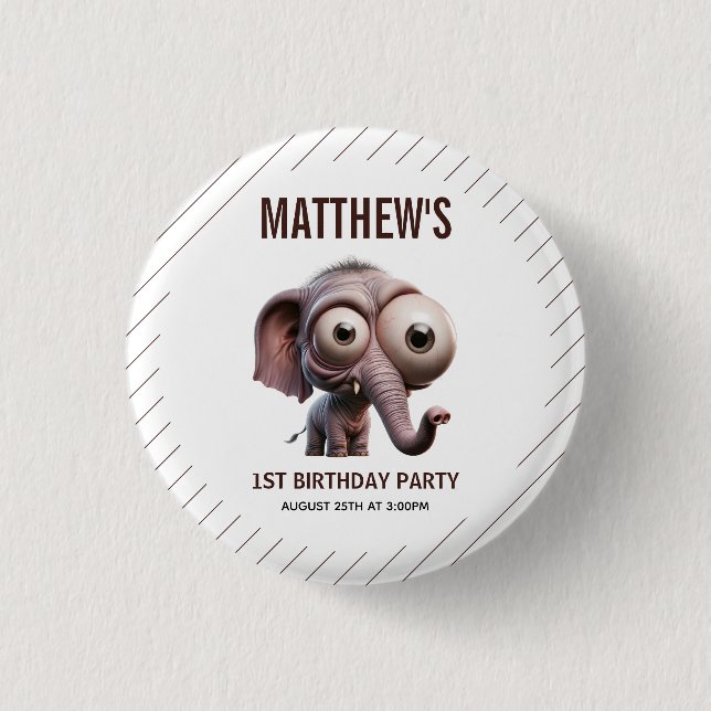 Badge Rond 2,50 Cm Cute Crazy elephant Farm Theme 1st Birthday (Devant)