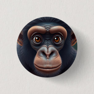 Badge Rond 2,50 Cm Cute Crazy Funny Chimpanzé Anime Portrait