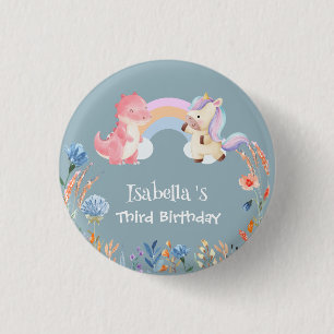Badge Rond 2,50 Cm Cute Dinosaur Unicorn arc-en-ciel Fleur anniversai