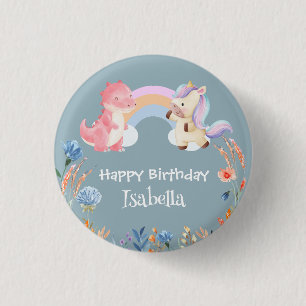 Badge Rond 2,50 Cm Cute Dinosaur Unicorn arc-en-ciel Fleur anniversai