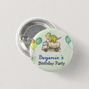 Badge Rond 2,50 Cm Cute dinosaure camion ciment Rainbow School Annive