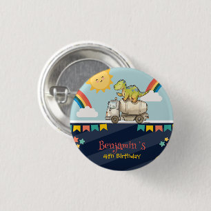 Badge Rond 2,50 Cm Cute dinosaure camion ciment Rainbow School Annive