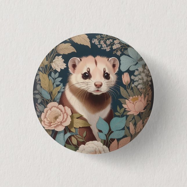 Badge Rond 2,50 Cm Cute Ferret Elégant Pastel Floral Garden (Devant)