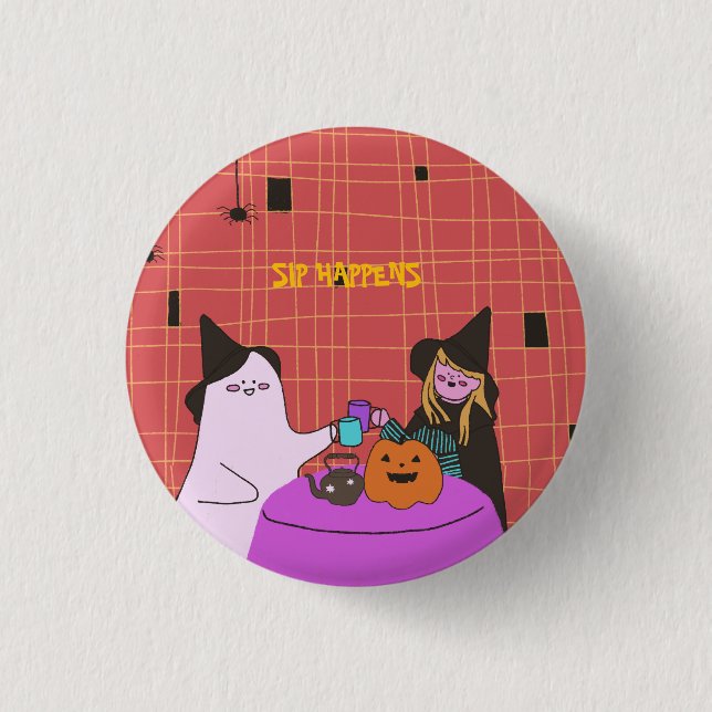 Badge Rond 2,50 Cm Cute Ghost & Witch Halloween  (Devant)