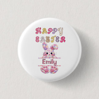 Badge Rond 2,50 Cm Cute Girl Personalize Happy Easter Bunny