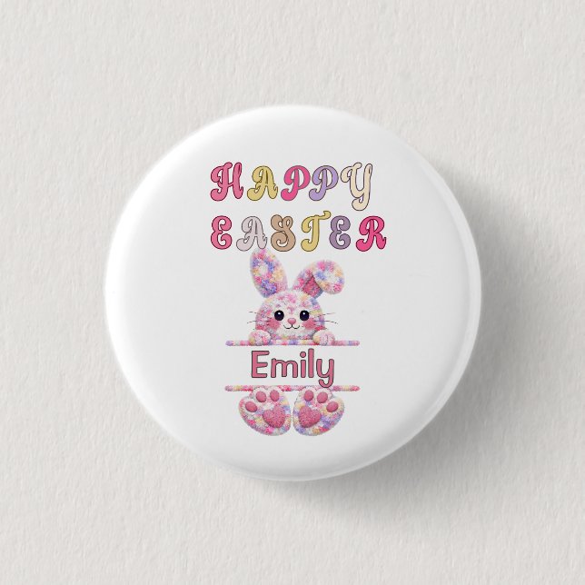 Badge Rond 2,50 Cm Cute Girl Personalize Happy Easter Bunny (Devant)