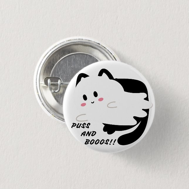 Badge Rond 2,50 Cm Cute Halloween Chat noir Ghost Boo (Devant & derrière)