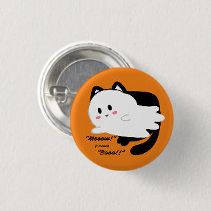 Badge Rond 2,50 Cm Cute Halloween Chat noir Ghost Boo