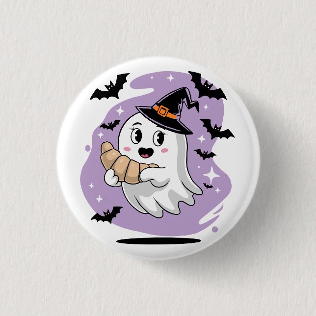 Badge Rond 2,50 Cm Cute Halloween Ghost Croissant Haunting (Devant)