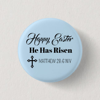 Badge Rond 2,50 Cm Cute Happy Easter He Has Risen Bible Verse Blue