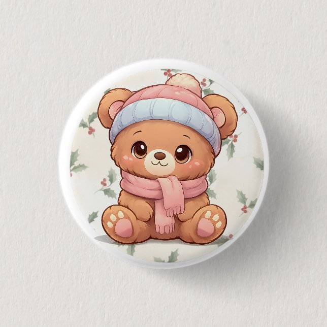 Badge Rond 2,50 Cm Cute Kawaii Teddy Bear Winter Button (Devant)