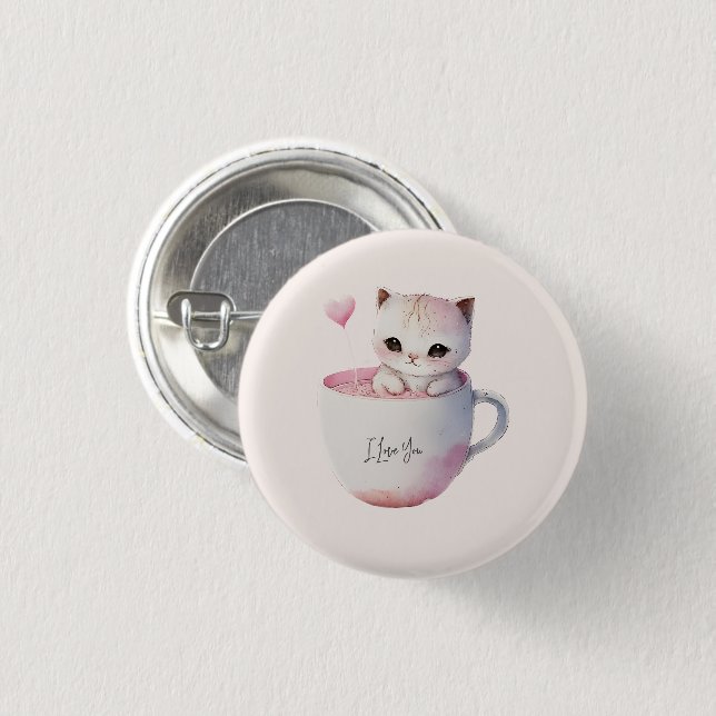 Badge Rond 2,50 Cm Cute Kitten avec Coeur de Balloon (Devant & derrière)