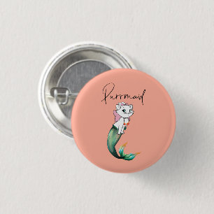 Badge Rond 2,50 Cm Cute Kitten Purrmaid - Fun Mermaid Design de chat