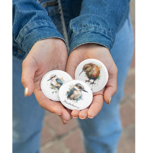 Badge Rond 2,50 Cm Cute Kookaburra sur une branche peinte en aquarell