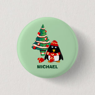 Badge Rond 2,50 Cm Cute Little Penguin Personnalisé Nom Cadeau de Noë