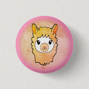 Badge Rond 2,50 Cm Cute Llama Visage Style Vintage Dessin rose