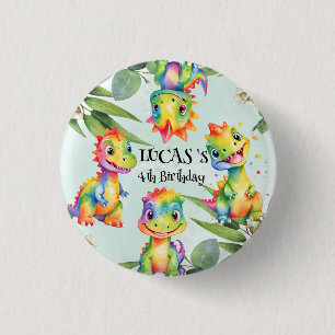 Badge Rond 2,50 Cm Cute Magique Rainbow Dinosaur Bonne fête d'anniver