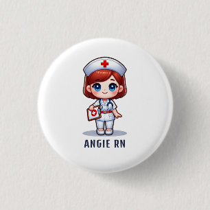 Badge Rond 2,50 Cm Cute Manga Redhead Nurse Caricature Personnalisée