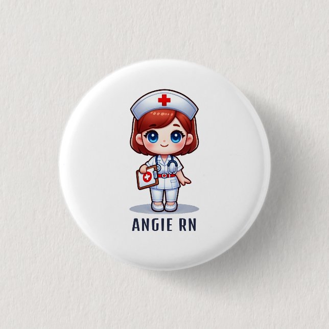 Badge Rond 2,50 Cm Cute Manga Redhead Nurse Caricature Personnalisée (Devant)
