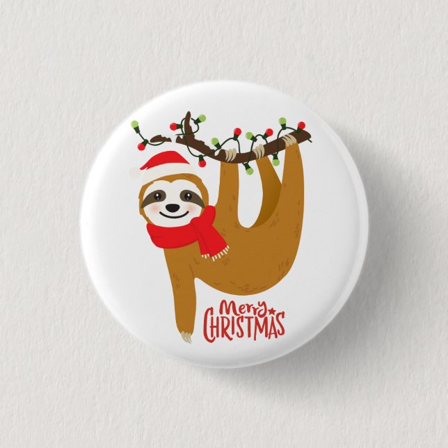 Badge Rond 2,50 Cm Cute Merry Christmas Sloth (Devant)