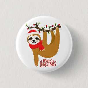 Badge Rond 2,50 Cm Cute Merry Christmas Sloth