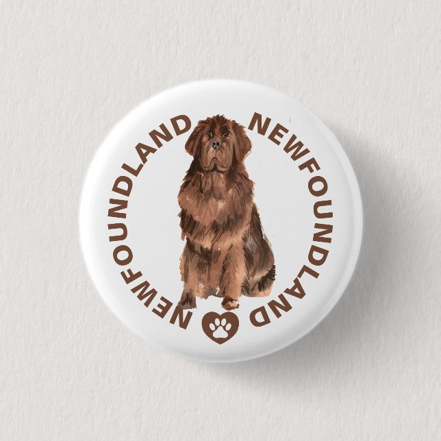 Badge Rond 2,50 Cm Cute Newfoundland Chig Breed Aquarelles (Devant)