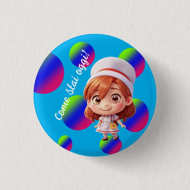 Badge Rond 2,50 Cm Cute Nurse avec Bouton d'insigne de salutation ita (Devant)