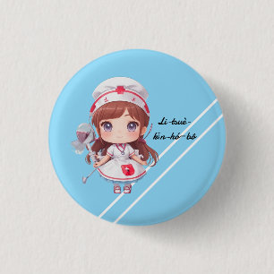 Badge Rond 2,50 Cm Cute Nurse avec Hokkien Bouton d'insigne de bienve