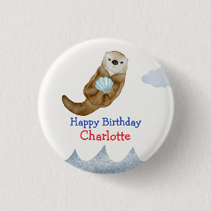 Badge Rond 2,50 Cm Cute Ocean Otter Scallops fête d'anniversaire
