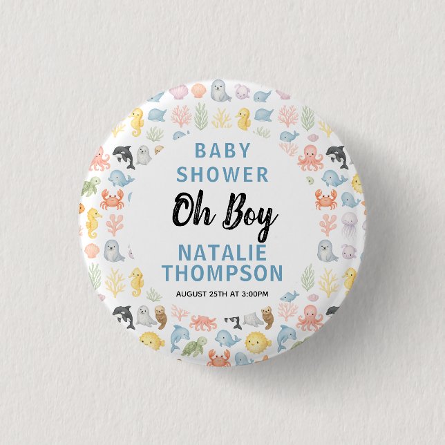 Badge Rond 2,50 Cm Cute Ocean Under the Sea Animal Baby Shower (Devant)