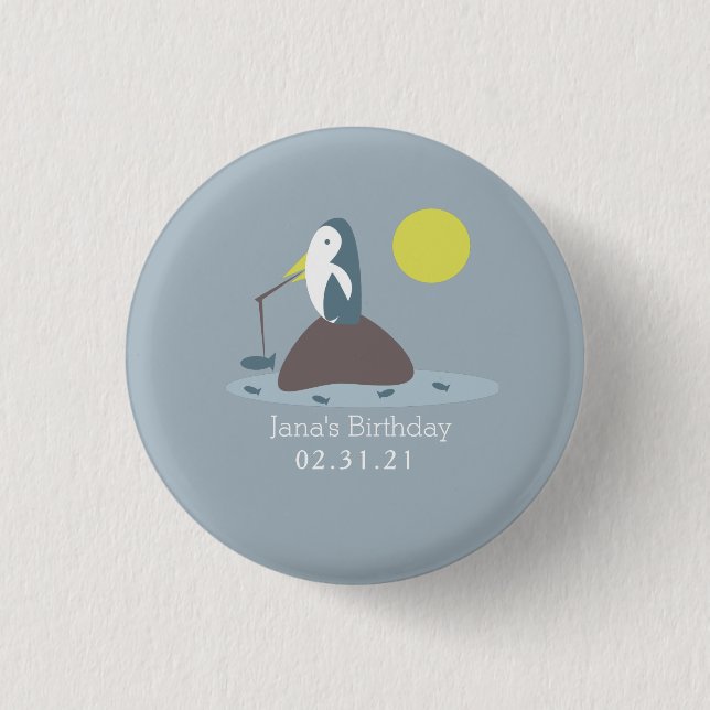 Badge Rond 2,50 Cm Cute Penguin Pêche Anniversaire (Devant)