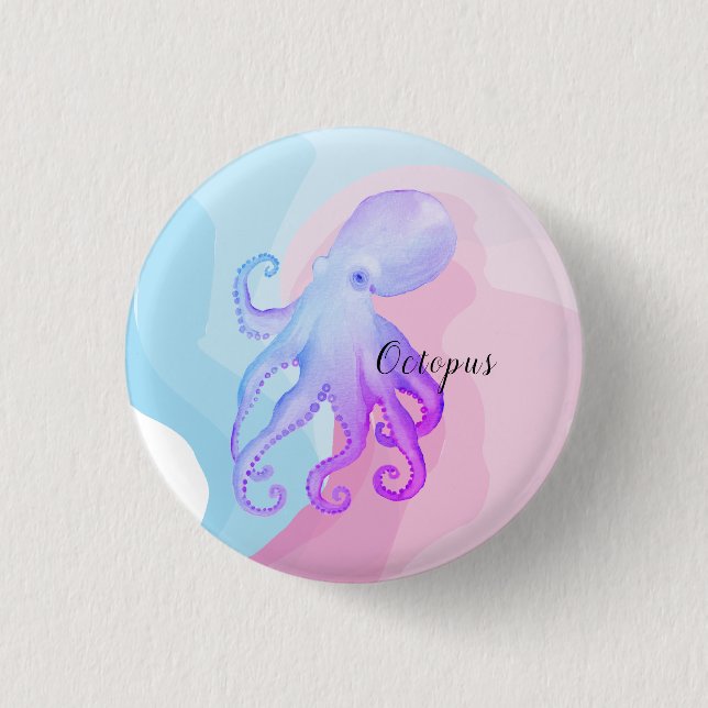 Badge Rond 2,50 Cm Cute pieuvre aquarelle (Devant)