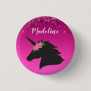 Badge Rond 2,50 Cm Cute Pink Personalized Floral Unicorn