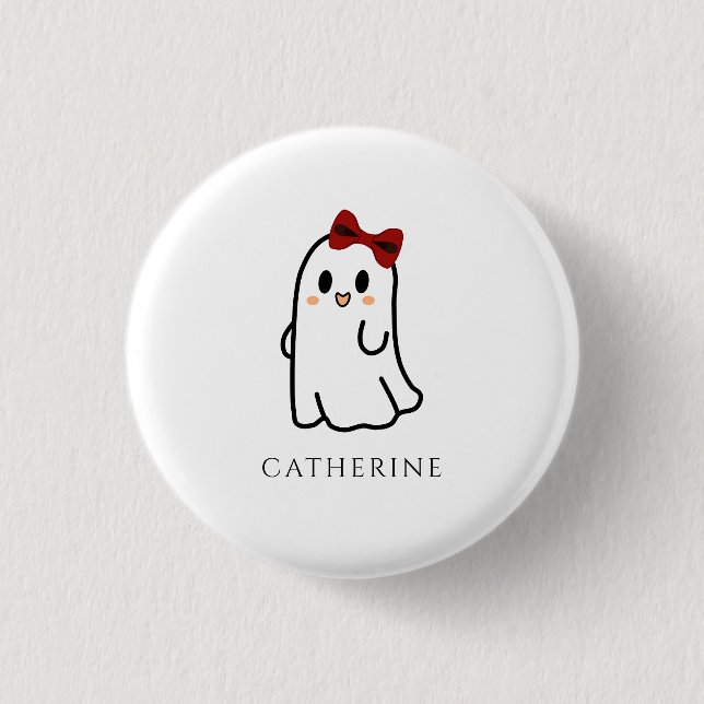 Badge Rond 2,50 Cm Cute Red Bow Halloween Fantôme Fille (Devant)