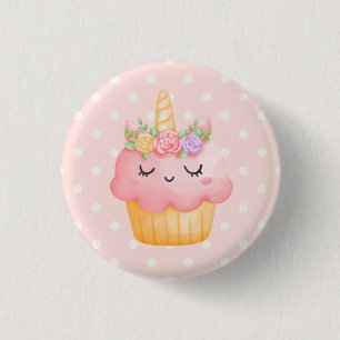 Badge Rond 2,50 Cm Cute rose Cupcake Unicorn avec Rose