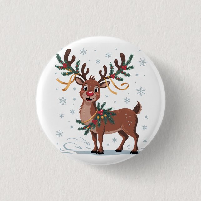 Badge Rond 2,50 Cm Cute Rudolph with Gold Accents (Devant)