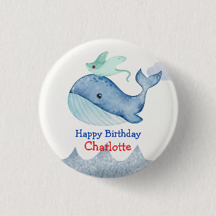 Badge Rond 2,50 Cm Cute Sea stingray baleine poisson Anniversaire fêt