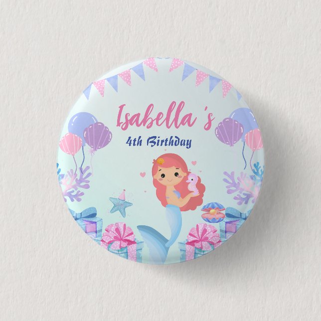 Badge Rond 2,50 Cm Cute Sirène Arc-en-ciel Aquarelle fête d'anniversa (Devant)