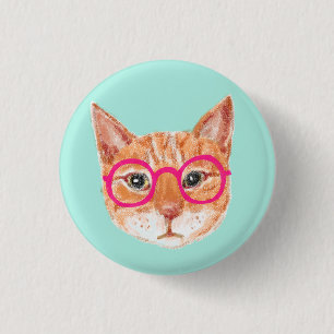 Badge Rond 2,50 Cm Cute Tabby Chat Orange Portant Des Lunettes