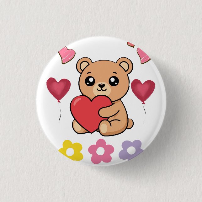 Badge Rond 2,50 Cm Cute Teddy Bear Saint-Valentin (Devant)
