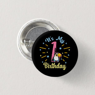 Badge Rond 2,50 Cm Cute Toucan 1er Anniversaire 1 An Fille de naissan