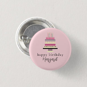 Badge Rond 2,50 Cm Cute traditionnelle Anniversaire Fille Couche Rose